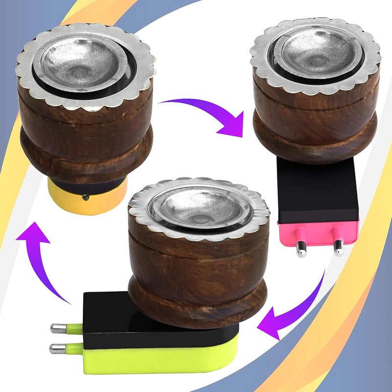 Tulman Wooden Electric Kapoor Dani Incense Champor Burner Aroma Diffuser for Home Office 2 Pack - Image 4