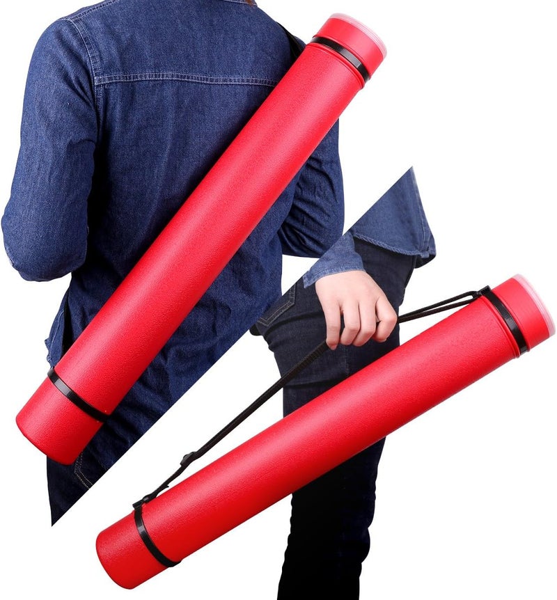 TRANSON Durable Poster Storage Tube with Straps 24"-40" Extendable for Blueprints, Artwork, Maps, Posters Color Red - Image 5