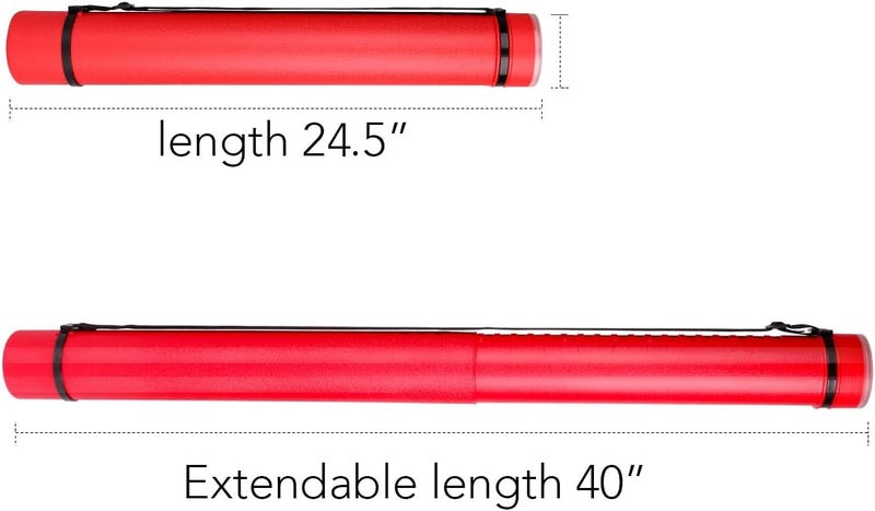 TRANSON Durable Poster Storage Tube with Straps 24"-40" Extendable for Blueprints, Artwork, Maps, Posters Color Red - Image 2