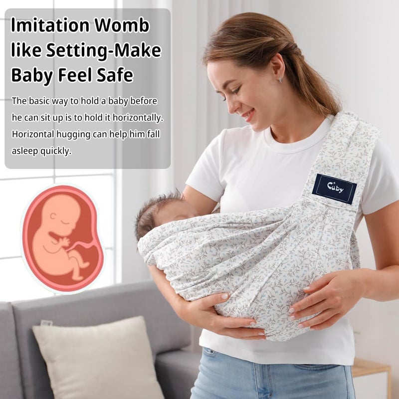CUBY Wrap Baby Sling Carrier Baby Wraps Sling Carrier Adjustable Breathable Lightweight Easy to Wearing  Baby Slings for Newborn Infant Toddler Front  Hip Carry Up to 40lbs Blue Flower - Image 3