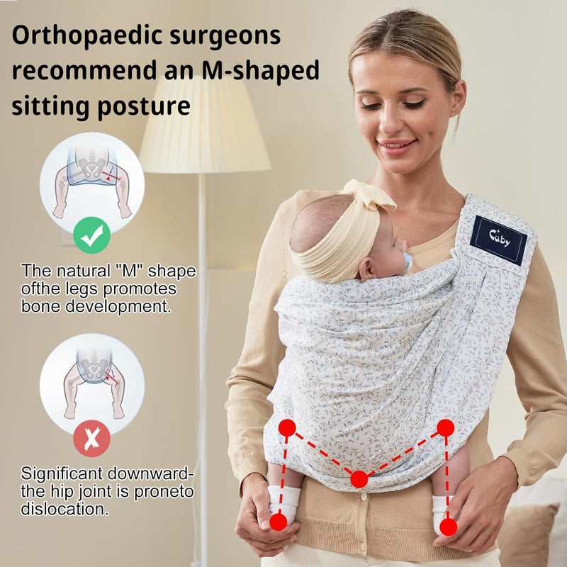 CUBY Wrap Baby Sling Carrier Baby Wraps Sling Carrier Adjustable Breathable Lightweight Easy to Wearing  Baby Slings for Newborn Infant Toddler Front  Hip Carry Up to 40lbs Blue Flower - Image 4