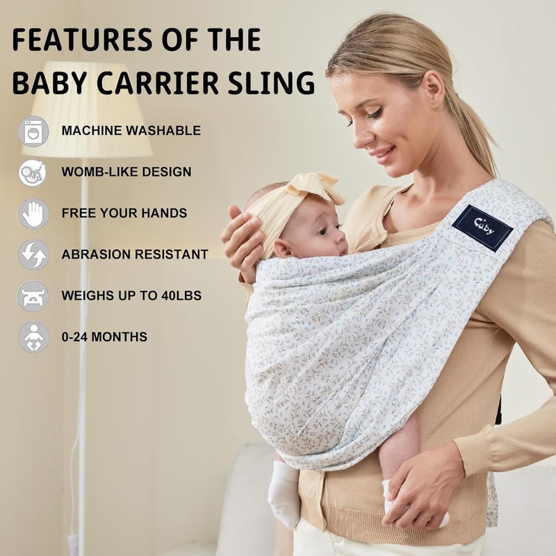 CUBY Wrap Baby Sling Carrier Baby Wraps Sling Carrier Adjustable Breathable Lightweight Easy to Wearing  Baby Slings for Newborn Infant Toddler Front  Hip Carry Up to 40lbs Blue Flower - Image 2