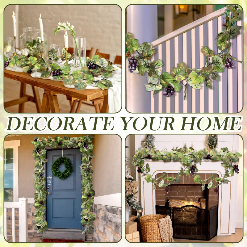 Glitinsel Artificial Grape Leaf Garland Vine Plant for Decoration Fake Greenery Garlands Hanging Leaves with Grapes for Wine Italian Themed Party Decor Wedding Photo Stage Favors(6.5 ft,Light Green) - Image 3