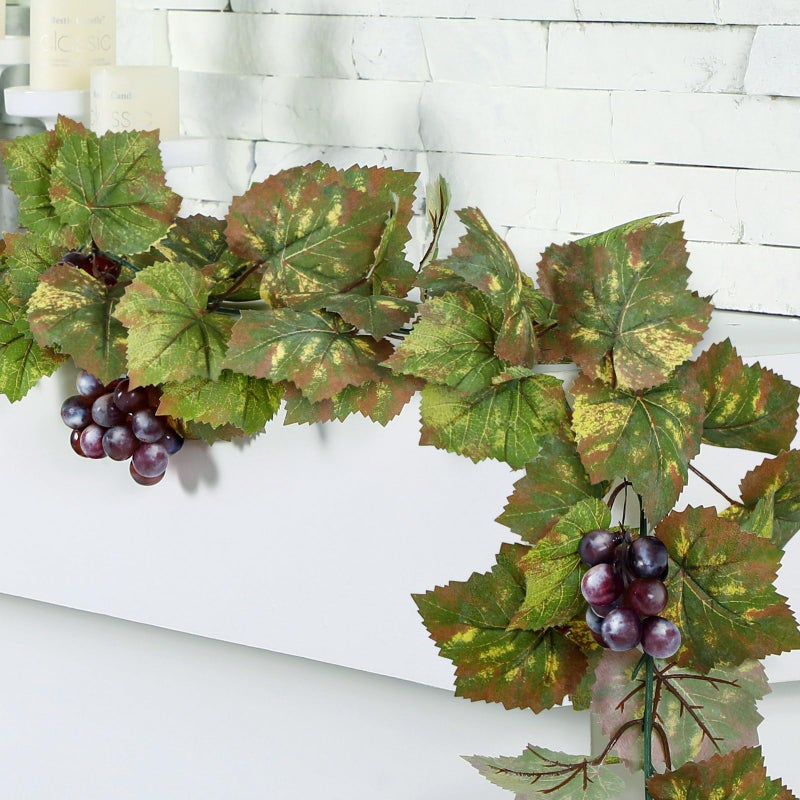 Glitinsel Artificial Grape Leaf Garland Vine Plant for Decoration Fake Greenery Garlands Hanging Leaves with Grapes for Wine Italian Themed Party Decor Wedding Photo Stage Favors(6.5 ft,Light Green) - Image 1
