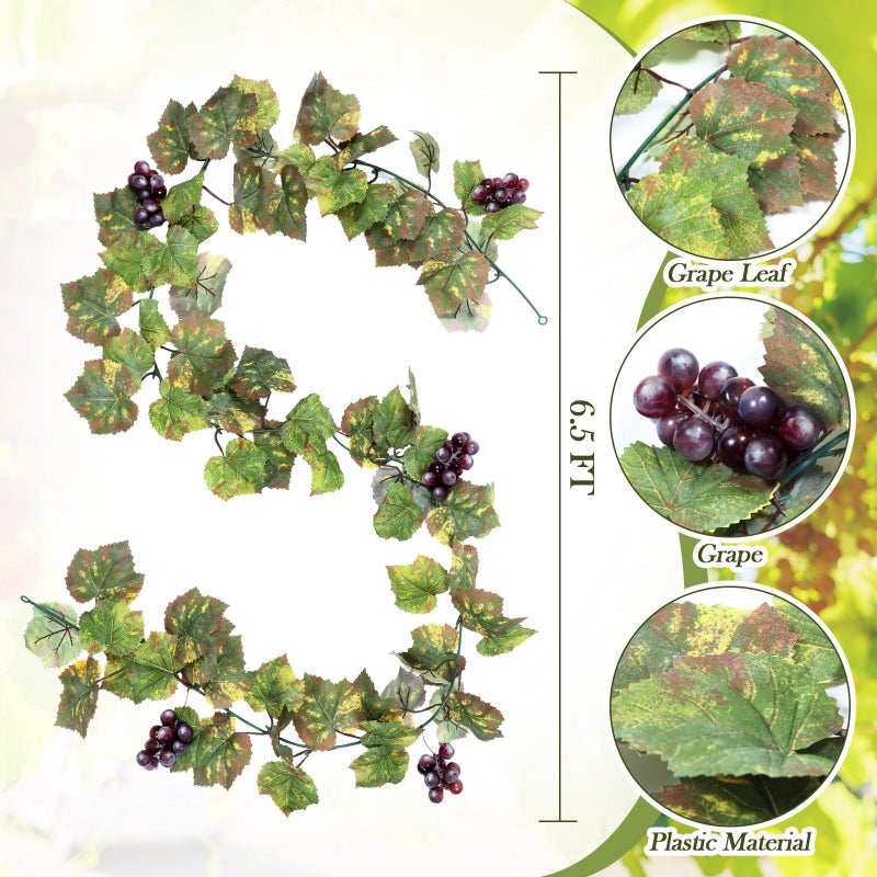 Glitinsel Artificial Grape Leaf Garland Vine Plant for Decoration Fake Greenery Garlands Hanging Leaves with Grapes for Wine Italian Themed Party Decor Wedding Photo Stage Favors(6.5 ft,Light Green) - Image 2