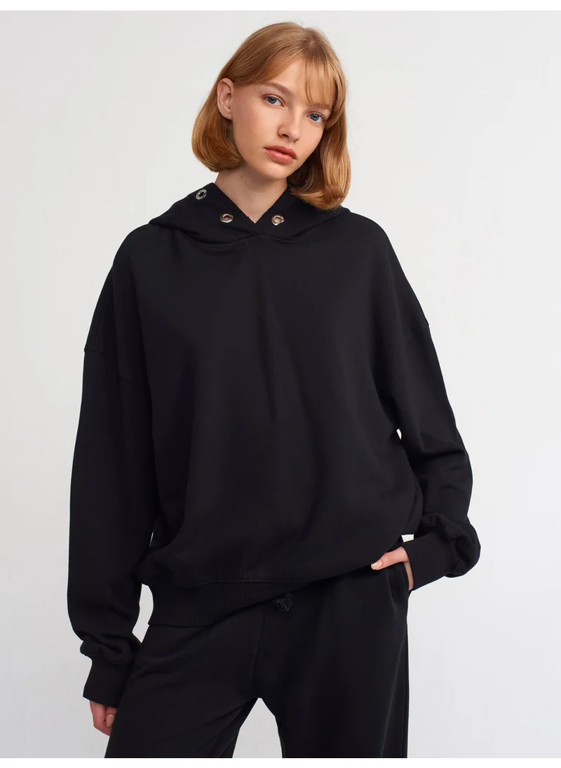 Dilvin 40156 Oversize Cotton Sweatshirt-Black