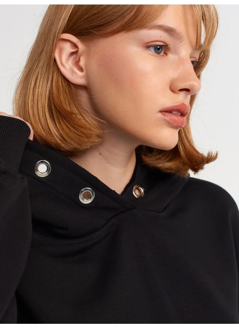 Dilvin 40156 Oversize Cotton Sweatshirt-Black