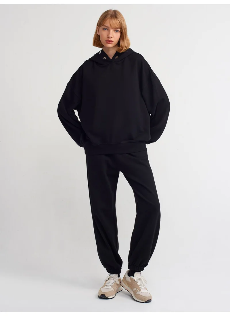Dilvin 40156 Oversize Cotton Sweatshirt-Black