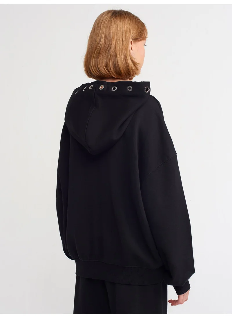 Dilvin 40156 Oversize Cotton Sweatshirt-Black