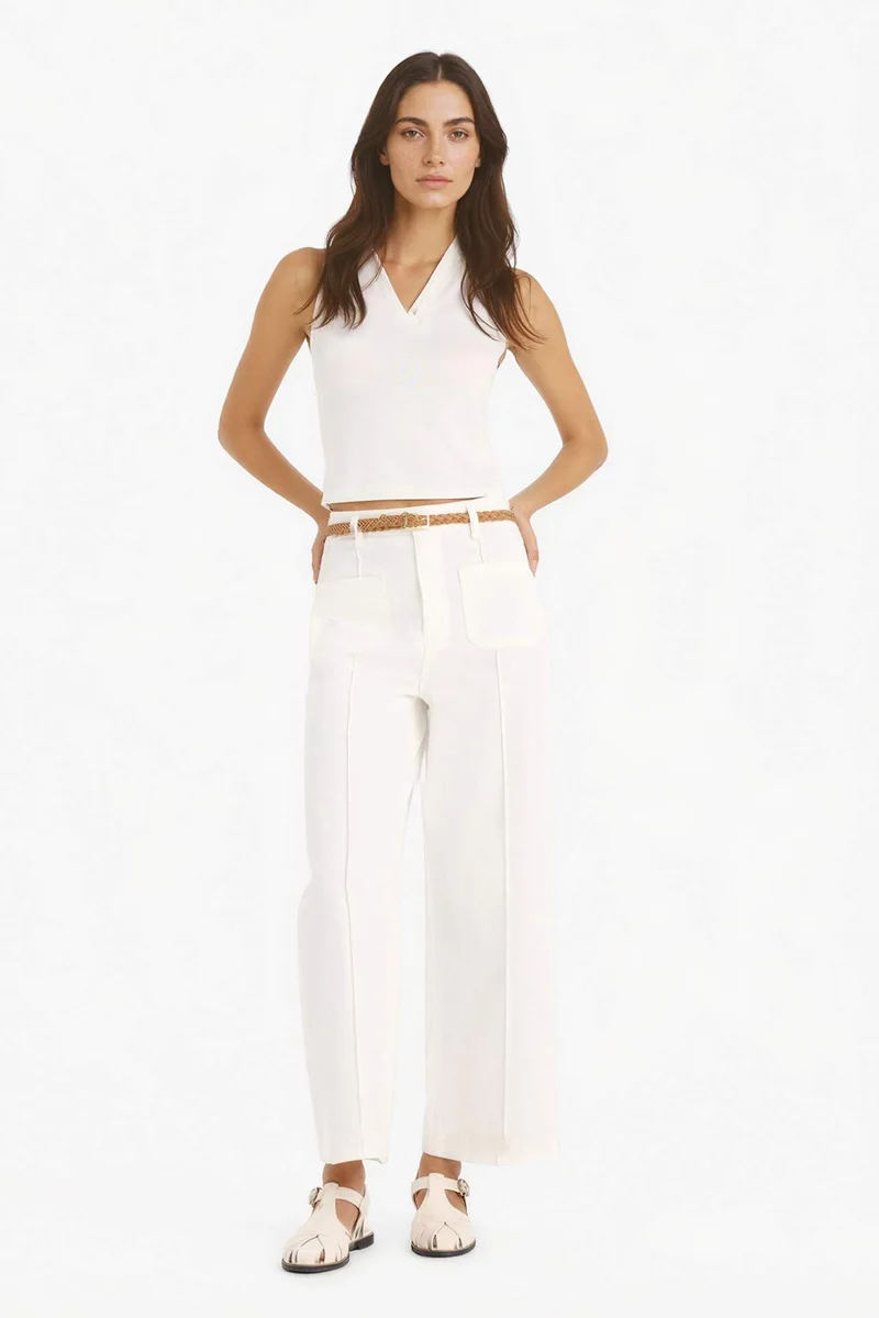 ديفاكتو Regular Fit Pocketed High Waist Gabardine Trousers