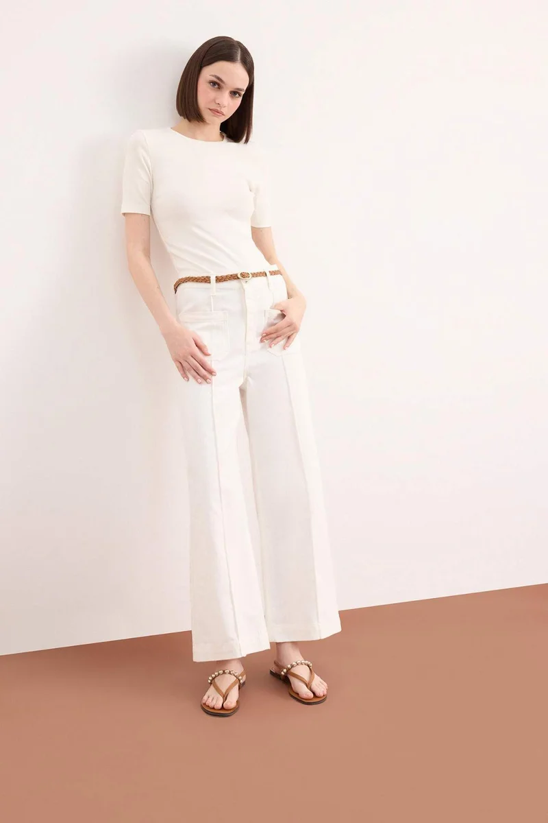 ديفاكتو Regular Fit Pocketed High Waist Gabardine Trousers