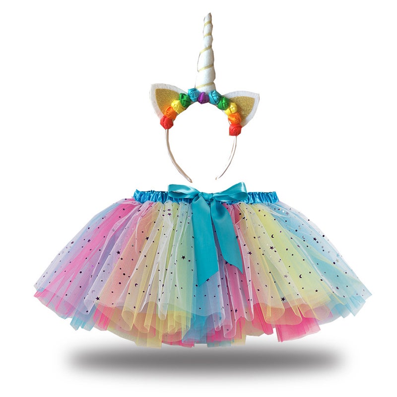 2024 Kids Tutu Skirt with Star Moon Veil and Headwear RS014 white colorful head buckle 