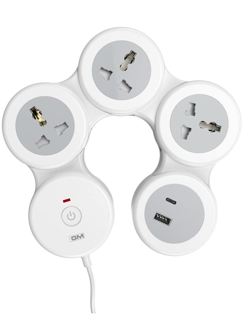 GM 4+1 G-Hoop Spike Guard with C & A Type USB-Master Switch,Indicator, Safety Shutter, 1.8 Mtr Wire with Overload Protection 3 International sockets & 2 USB Port 1 C Type 1 A Type 3.1A… - Image 1
