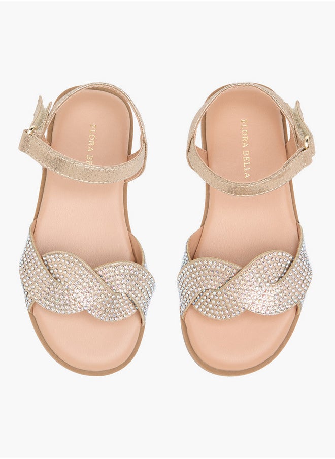 Flora Bella By Shoexpress Girls Embellished Sandals with Hook and Loop Closure  - Image 1