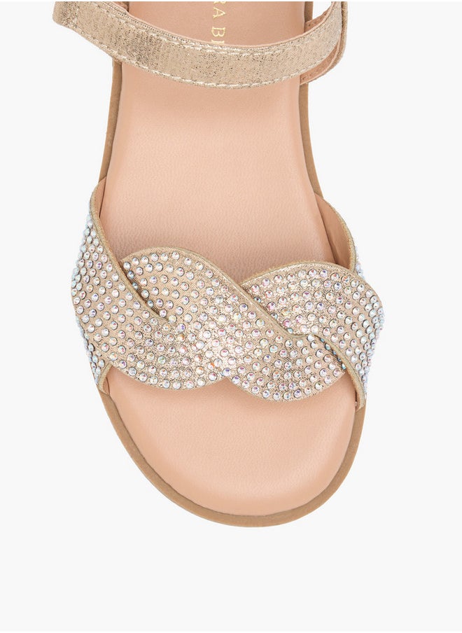 Flora Bella By Shoexpress Girls Embellished Sandals with Hook and Loop Closure  - Image 3