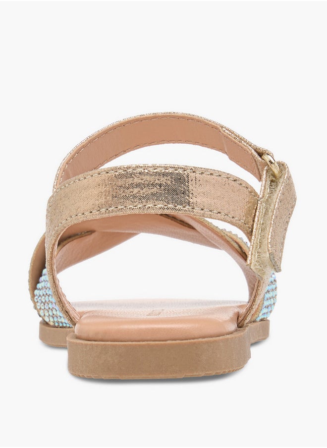 Flora Bella By Shoexpress Girls Embellished Sandals with Hook and Loop Closure  - Image 4