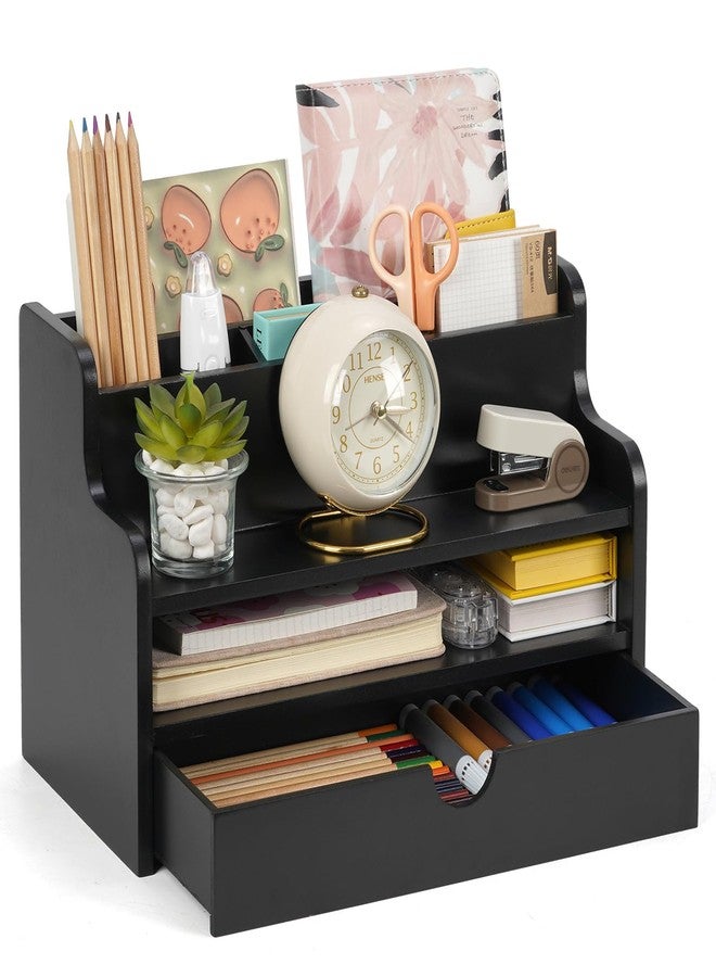 Dhmkfly Mail Organizer Countertop, 4 Slots Desk Organizer with Drawer and Shelf, Wooden Mail Sorter for Desk, Desktop File Holders for Storage Pens, Envelopes and Bills - Image 1