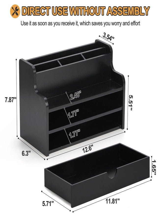 Dhmkfly Mail Organizer Countertop, 4 Slots Desk Organizer with Drawer and Shelf, Wooden Mail Sorter for Desk, Desktop File Holders for Storage Pens, Envelopes and Bills - Image 2