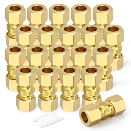 GASHER 20PCS Brass Compression Tube Pipe Fitting Connector 316 Tube OD x 316 Tube OD Connector - Image 1