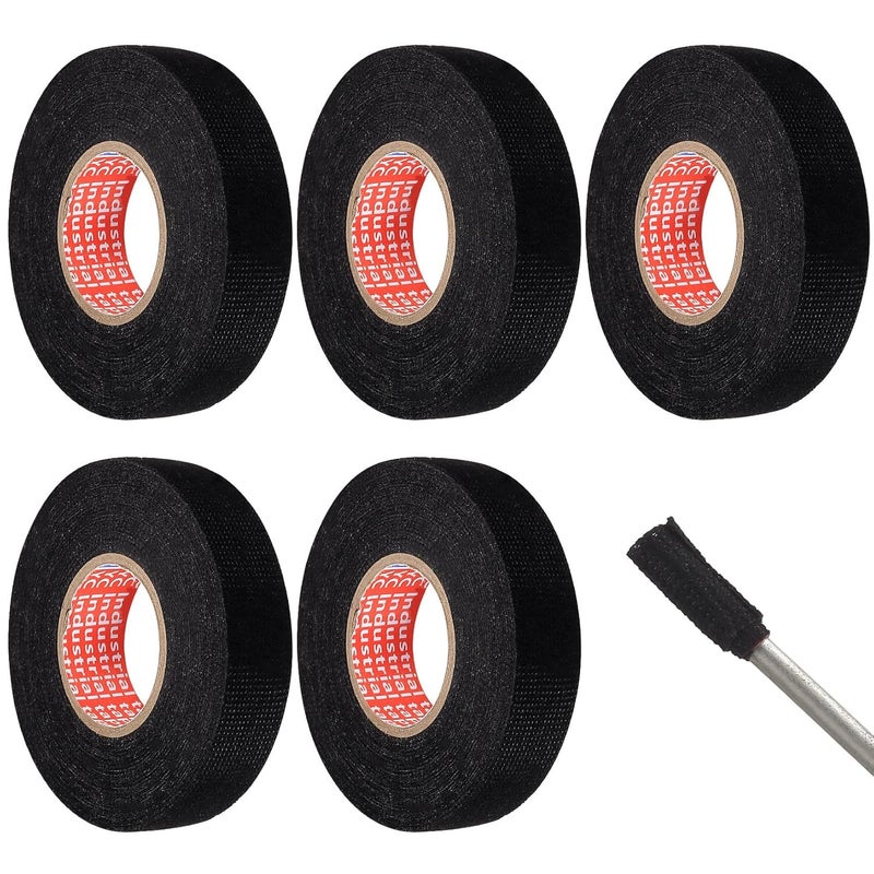 Automotive Fabric Tape: 5 Rolls Black 19mm X 15m Durable Cotton-Pet Woven Construction - Noise Vibration Control Harness Tape for Vehicle Wiring Management, Workshop Use - Image 2