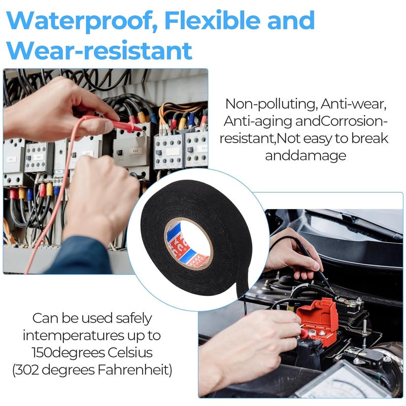 Automotive Fabric Tape: 5 Rolls Black 19mm X 15m Durable Cotton-Pet Woven Construction - Noise Vibration Control Harness Tape for Vehicle Wiring Management, Workshop Use - Image 5