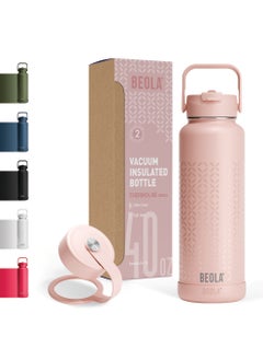 BEOLA 1200ml Water Bottle 18/8 Stainless Steel 304 Double Wall Insulated Thermos Bottle with a wide mouth, 2 lids included, Hot Cold Liquids Sports Bottle, 40oz Bottle (Blush Pink)  - Image 1