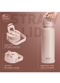 BEOLA 1200ml Water Bottle 18/8 Stainless Steel 304 Double Wall Insulated Thermos Bottle with a wide mouth, 2 lids included, Hot Cold Liquids Sports Bottle, 40oz Bottle (Blush Pink)  - Image 3