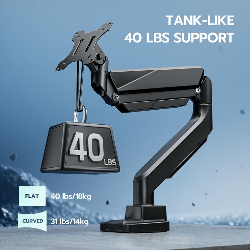 ARES WING Ultrawide Monitor Arm, Heavy Duty Single Monitor Mount for 13"-49" Curved Screens, Adjustable Stand for Desk with C-clamp & Grommet Base up to 40 LBS, Black - Image 3
