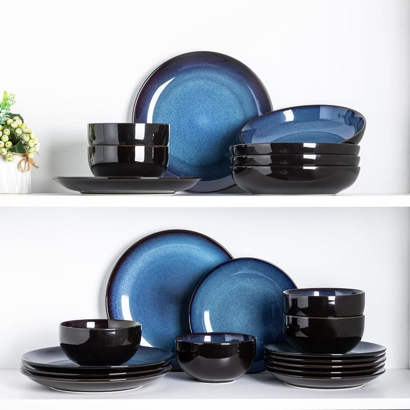 LERATIO Ceramic Dinnerware Sets for 6,Plates and Bowls Sets,Handmade Reactive Glaze Dishes Set,Chip Resistant and Scratch Resistant | Oven&Dishwasher & Microwave Safe-Blue(18PCS) - Image 4