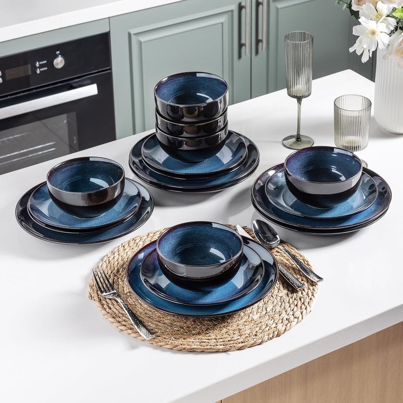 LERATIO Ceramic Dinnerware Sets for 6,Plates and Bowls Sets,Handmade Reactive Glaze Dishes Set,Chip Resistant and Scratch Resistant | Oven&Dishwasher & Microwave Safe-Blue(18PCS) - Image 3