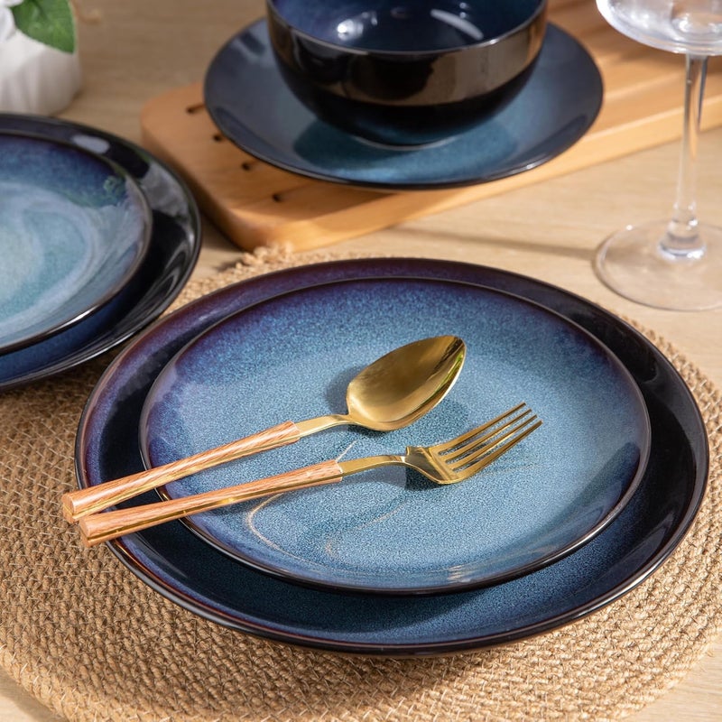 LERATIO Ceramic Dinnerware Sets for 6,Plates and Bowls Sets,Handmade Reactive Glaze Dishes Set,Chip Resistant and Scratch Resistant | Oven&Dishwasher & Microwave Safe-Blue(18PCS) - Image 2