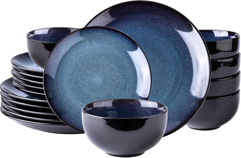 LERATIO Ceramic Dinnerware Sets for 6,Plates and Bowls Sets,Handmade Reactive Glaze Dishes Set,Chip Resistant and Scratch Resistant | Oven&Dishwasher & Microwave Safe-Blue(18PCS) - Image 1