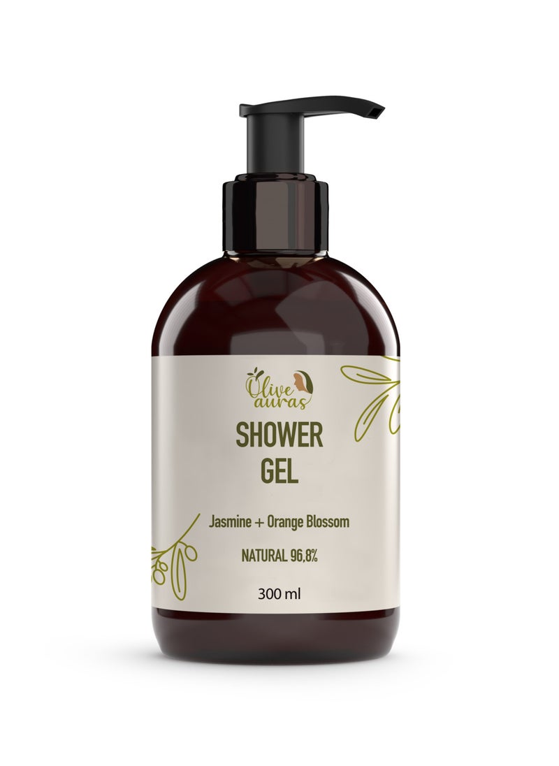 Olive Auras - Olive Auras Jasmine & Orange Blossom Shower Gel 300ml A Luxurious Cleansing Experience 96.8% Natural Shower Gel it Gently Cleanses & Pampers Leaving Skin Soft & Delicately Scented - Image 1