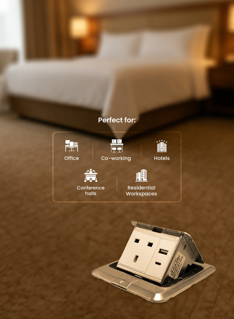 يونايتد باور مقبس أرضي يحتوي على مقبس كهرباء بريطاني واحد، منفذ من النوع C واحد، ومنفذ USB واحد - Image 3