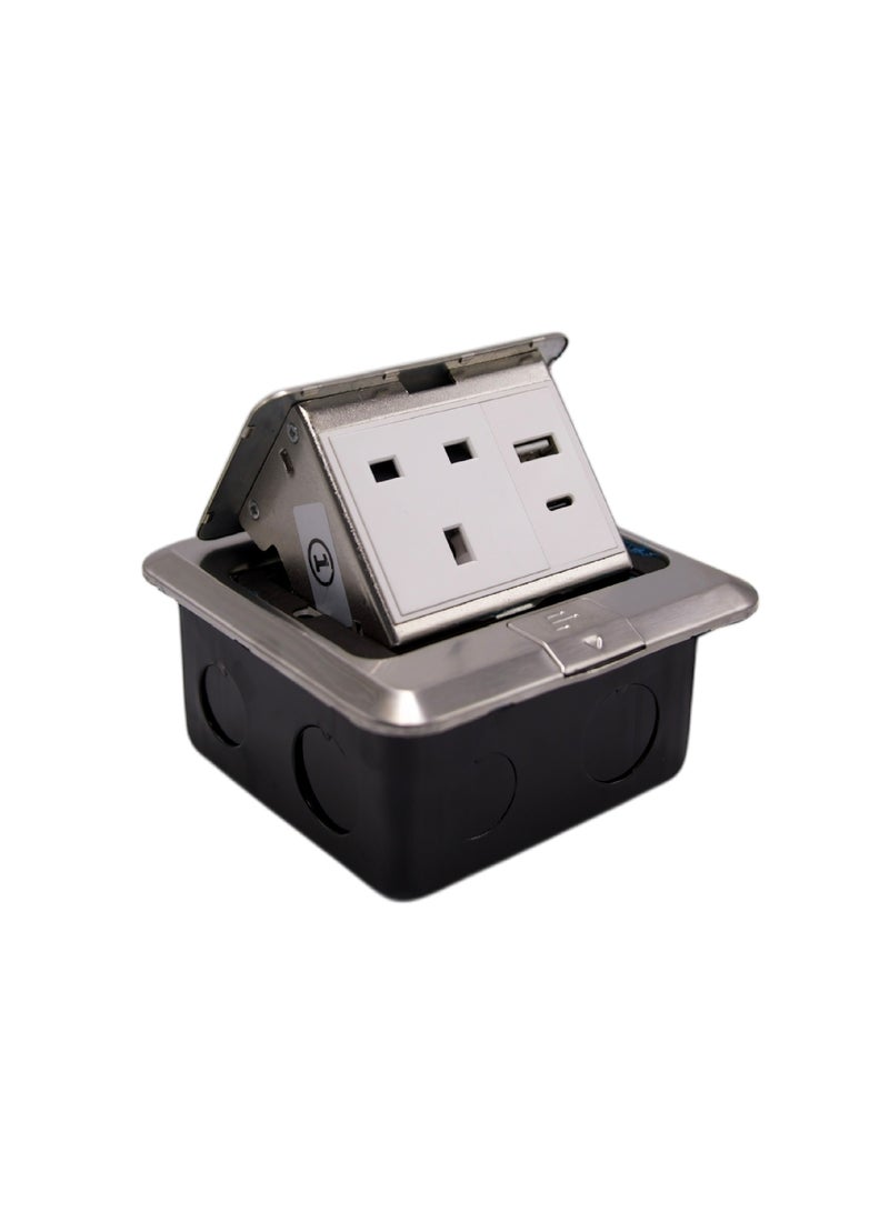 يونايتد باور مقبس أرضي يحتوي على مقبس كهرباء بريطاني واحد، منفذ من النوع C واحد، ومنفذ USB واحد - Image 5