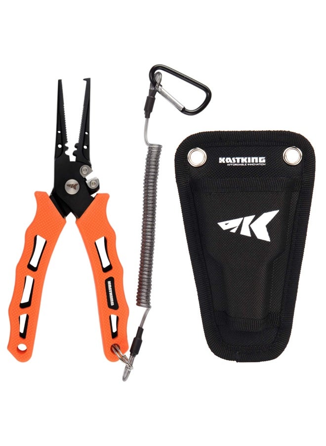 Kastking - Cutthroat 7 Inch Fishing Pliers 420 Stainless Steel Fishing Tools Saltwater Resistant Fishing Gear Tungsten Carbide Cutters 7 Split Ring Nose Orange - Image 1