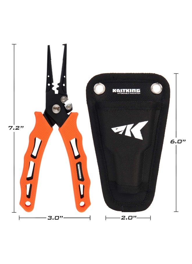 Kastking - Cutthroat 7 Inch Fishing Pliers 420 Stainless Steel Fishing Tools Saltwater Resistant Fishing Gear Tungsten Carbide Cutters 7 Split Ring Nose Orange - Image 1