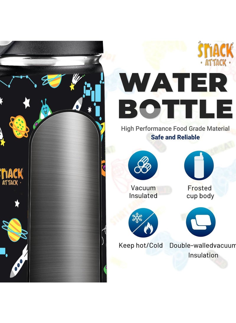 Snack attack Snack Attack SA Kids Water Bottle for School Insulated water bottle with Straw Lid, Kids water bottle stainless steel, Double Wall, Baby water bottle, Steel water bottle (Black Midnight)  - Image 2