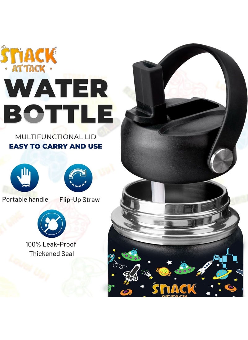 Snack attack Snack Attack SA Kids Water Bottle for School Insulated water bottle with Straw Lid, Kids water bottle stainless steel, Double Wall, Baby water bottle, Steel water bottle (Black Midnight)  - Image 3