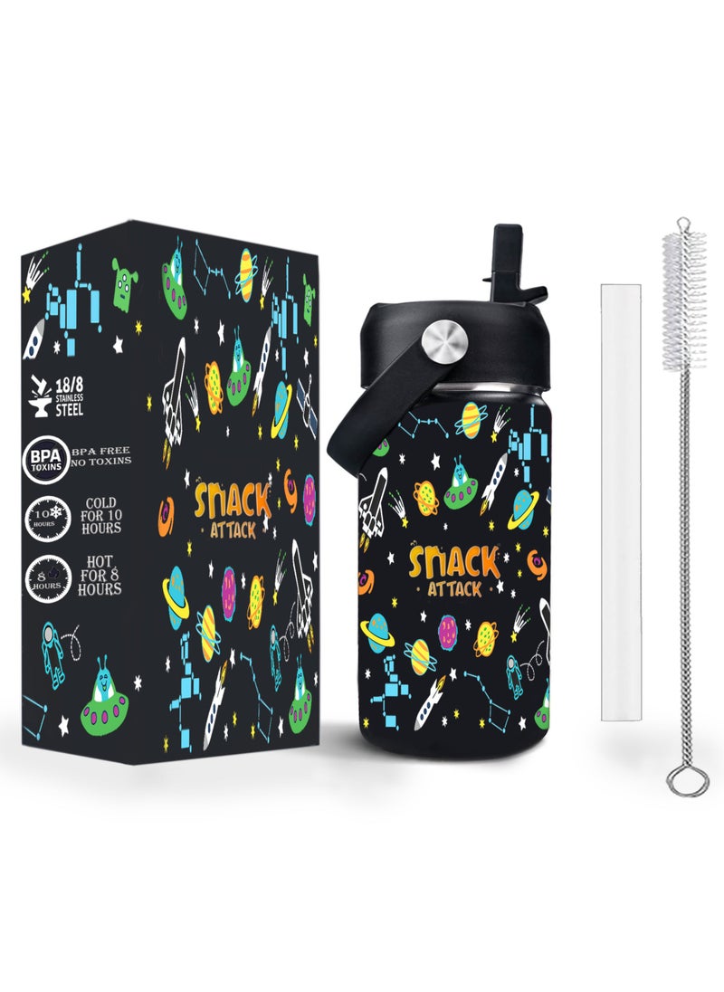 Snack attack Snack Attack SA Kids Water Bottle for School Insulated water bottle with Straw Lid, Kids water bottle stainless steel, Double Wall, Baby water bottle, Steel water bottle (Black Midnight)  - Image 1