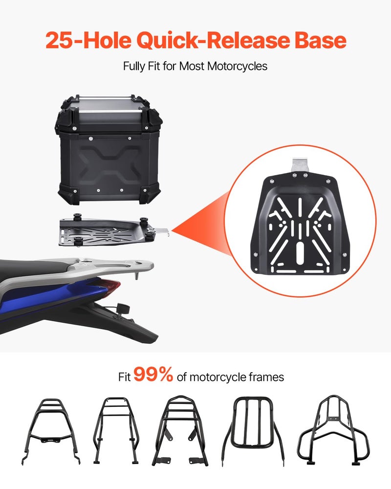 VEVOR Motorcycle Top Case 45L, Universal Aluminum Alloy Motorbike Tail Box with Leather Lining, 45L Waterproof Detachable Motorcycle Top Box with Lock & Back Cushion, Fit for 99% of Motorcycle Frames - Image 5