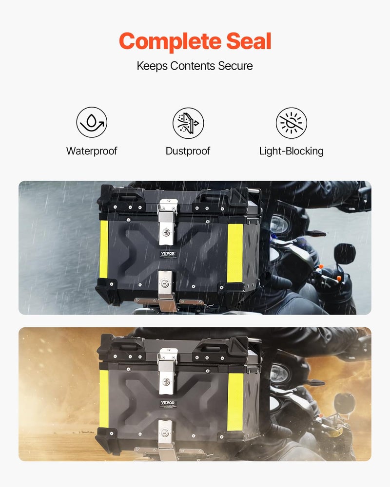 VEVOR Motorcycle Top Case 45L, Universal Aluminum Alloy Motorbike Tail Box with Leather Lining, 45L Waterproof Detachable Motorcycle Top Box with Lock & Back Cushion, Fit for 99% of Motorcycle Frames - Image 4