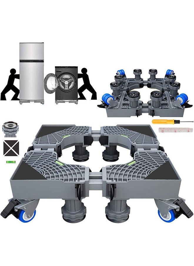 Arabest Multi-functional Double Tube Washing Machine Base, Refrigerator Stand with Movable Roller, Grey - 8 Strong Feet & 4 Locking Rubber Swivel  - Image 2