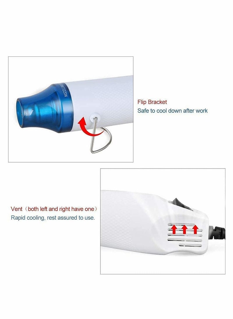 Excefore Mini Heat Gun Electric 300W Ultra Long Cable Portable Hot Air Gun Multi Function Hand Hold Heat Tools for DIY Craft Embossing Shrink Wrapping PVC Drying Paint Clay Rubber Stamp (White)  - Image 3