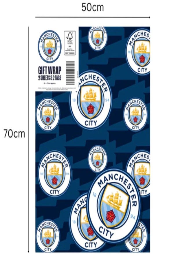 Danilo Promotions LTD Manchester City FC Wrapping Paper 2 sheets 2 tags, Manchester City Football Gift Wrap - Image 3
