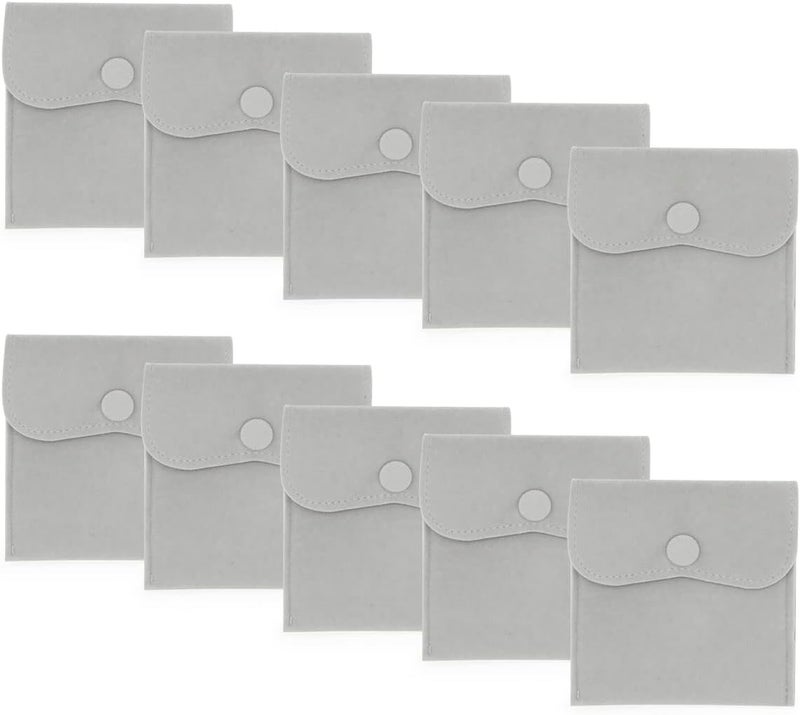 Hsiwto Pack of 10 Velvet Jewelry Pouch Storage Bags Portable Jewelry Gift Bag With Snap Button, Large Gray - Image 1