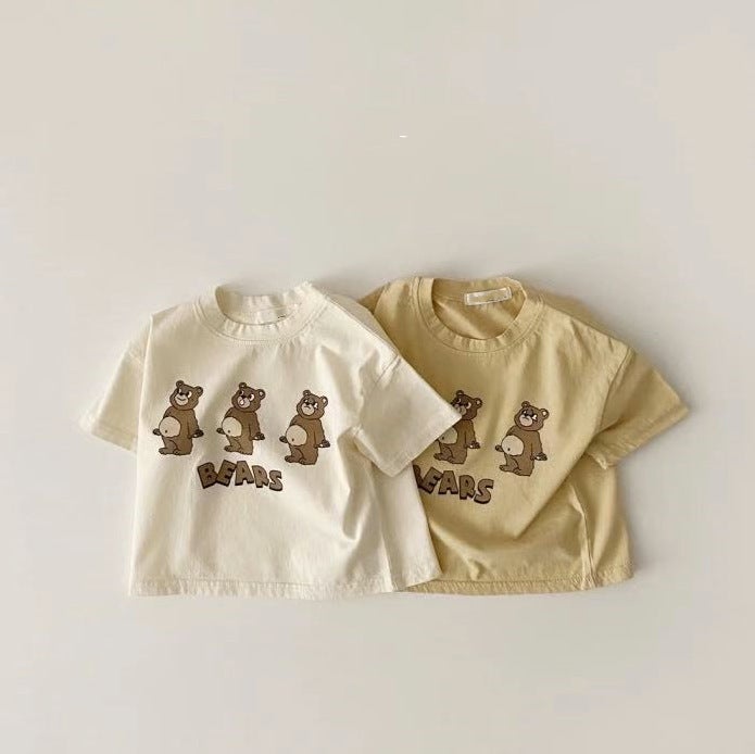 Ins Baby Short-Sleeved T-Shirt Boys And Girls Three Bear Bear Round Neck Short-Sleeved Simple T - Image 2