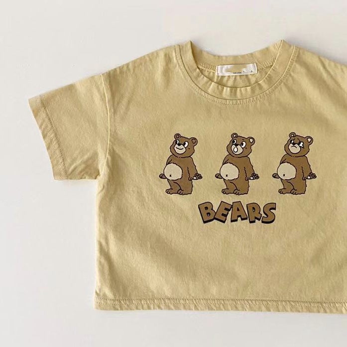 Ins Baby Short-Sleeved T-Shirt Boys And Girls Three Bear Bear Round Neck Short-Sleeved Simple T - Image 1