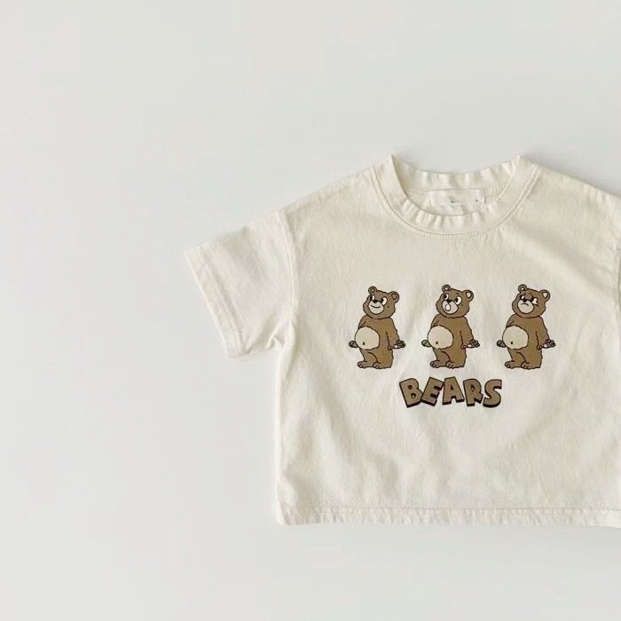 Ins Baby Short-Sleeved T-Shirt Boys And Girls Three Bear Bear Round Neck Short-Sleeved Simple T - Image 5