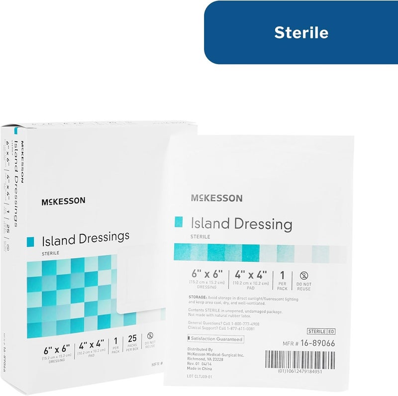 McKesson عزل جزيرة معقم أبعاد 6 بوصة × 6 بوصة وسادة 4 بوصة × 4 بوصة 25 قطعة 4 عبوات 100 إجمالي - Image 5
